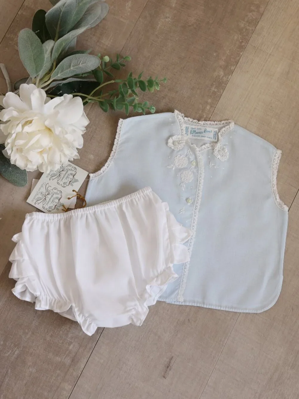 Girl's Blue Diaper Set Ruffled Rare Vintage Design First Portrait UNIQUE NB/3M